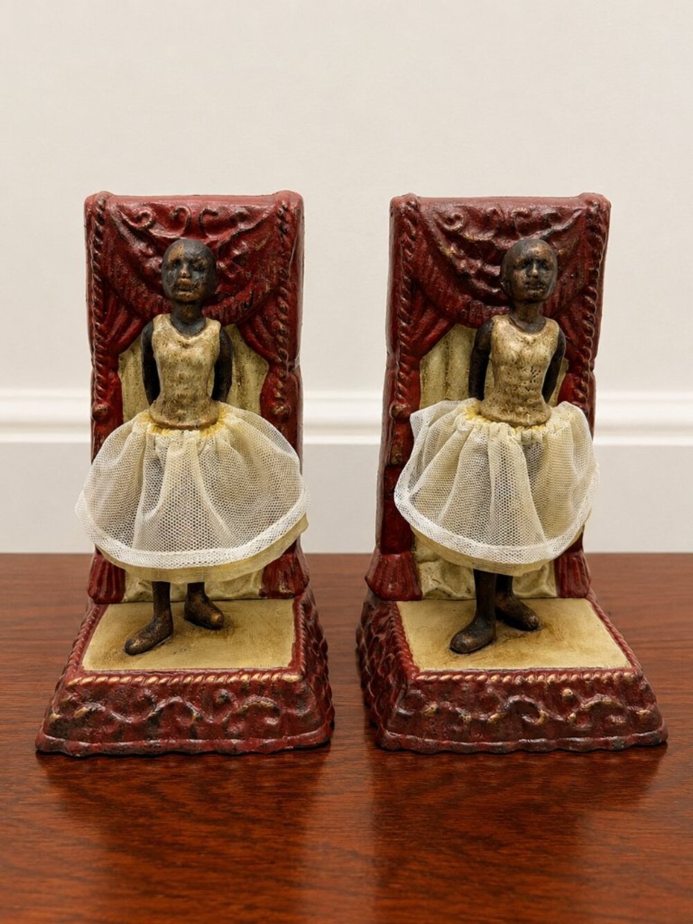 Art Sculpture Cast Iron Ballerina Girl Bookends Pair Book Stoppers 6" Balletcore